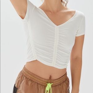 UO Ruched Short Sleeve Crop Top